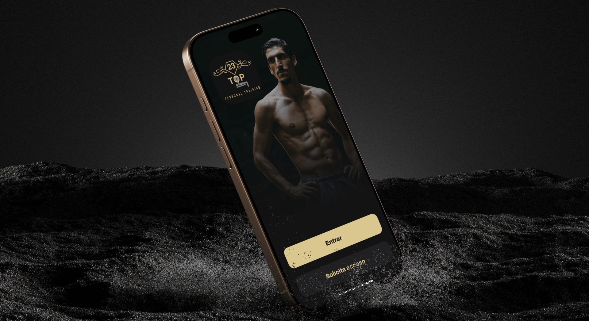 Pantalla de log in y registro de la aplicación móvil 23TopTraining