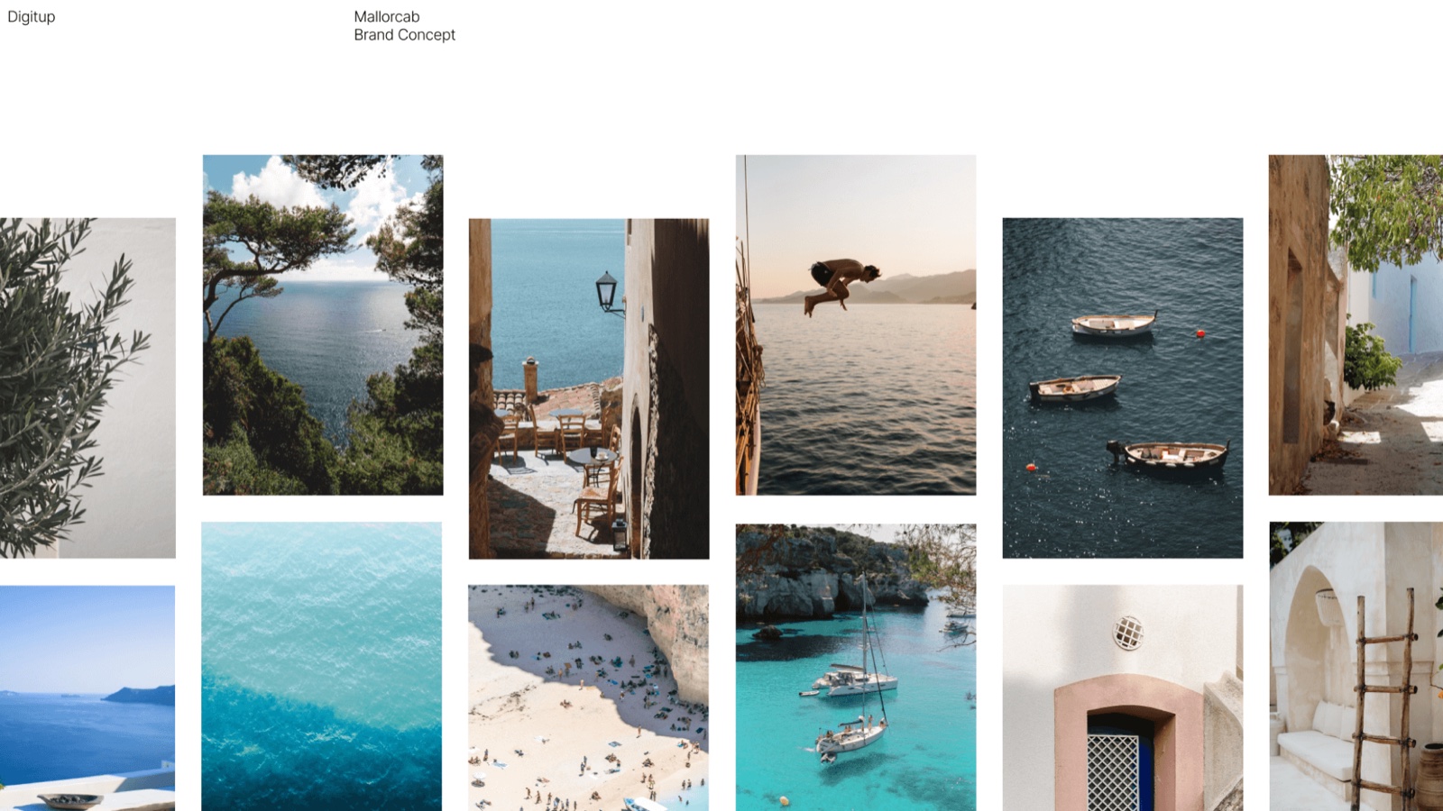 Concepto de marca Mallorcab: collage de fotografías mediterráneas de Mallorca.