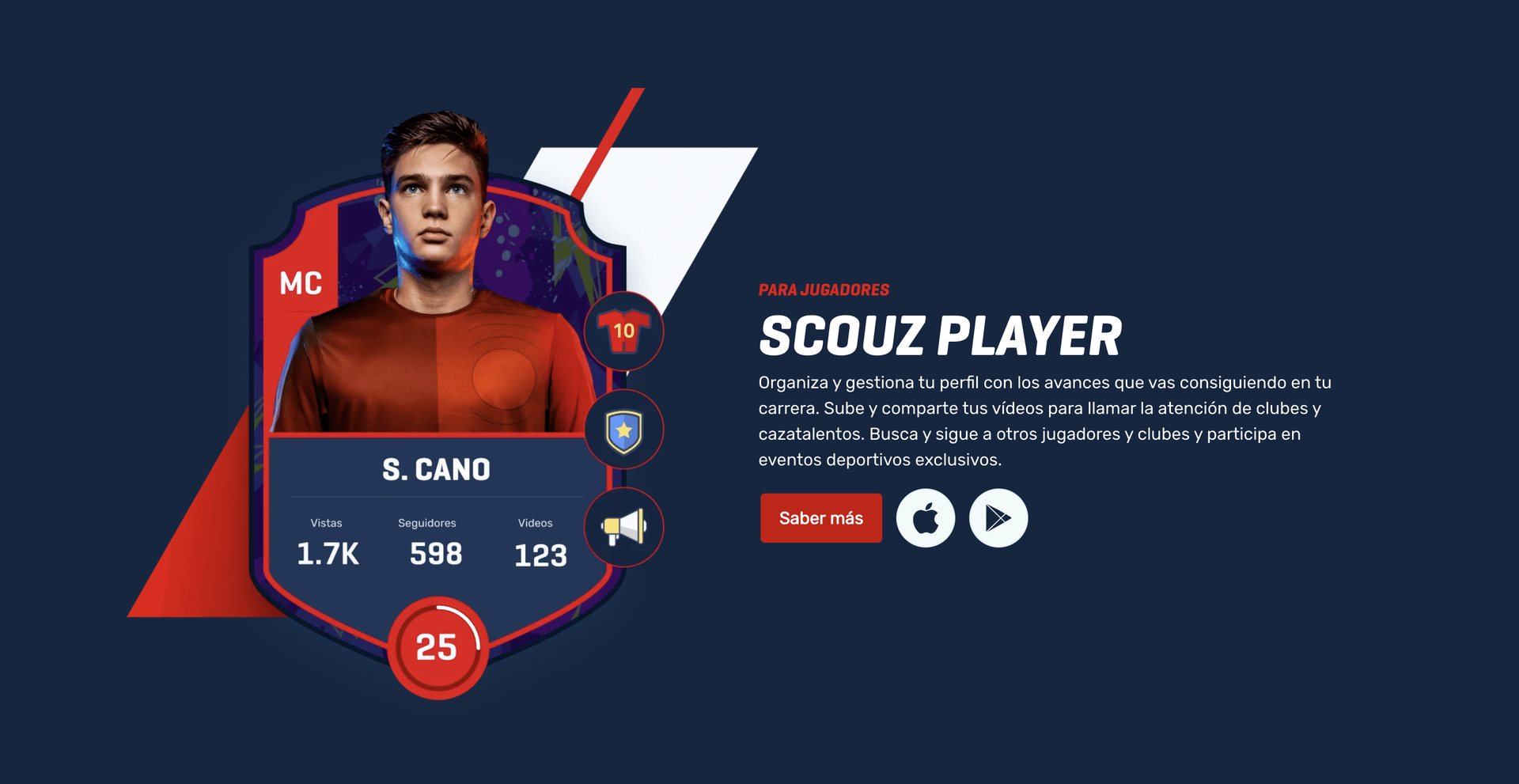Banner de Scouz Player mostrando cómo organizar y gestionar su perfil subiendo videos y destacando los avances de su carrera para captar la atención de clubes y cazatalentos.