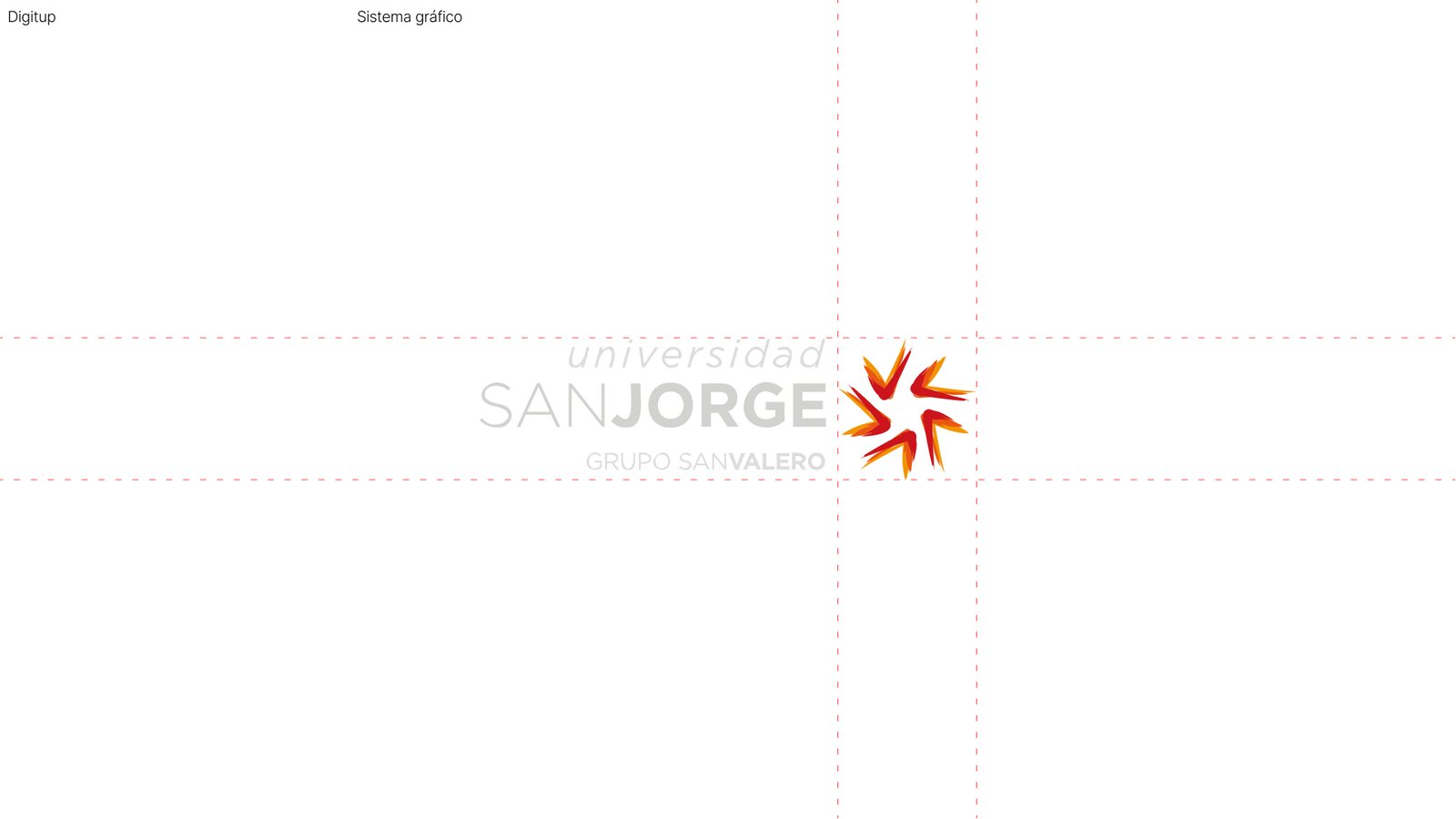 Concepto visual: símbolo de la Universidad San Jorge con guías de alineación.