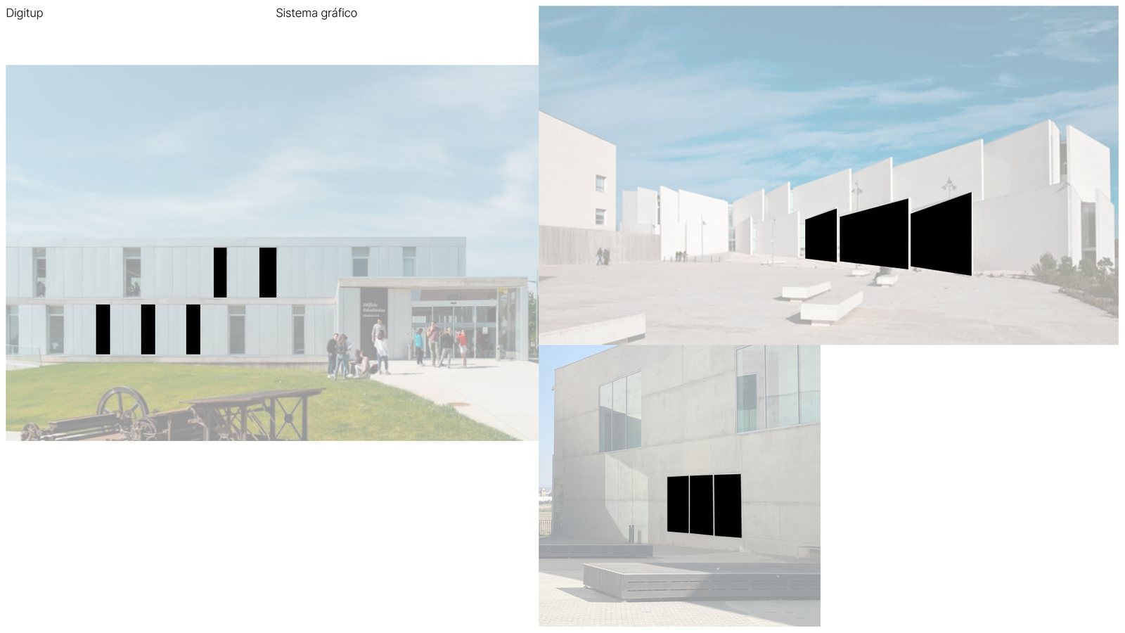 Sistema gráfico aplicado a las formas geométricas de los edificios del campus.
