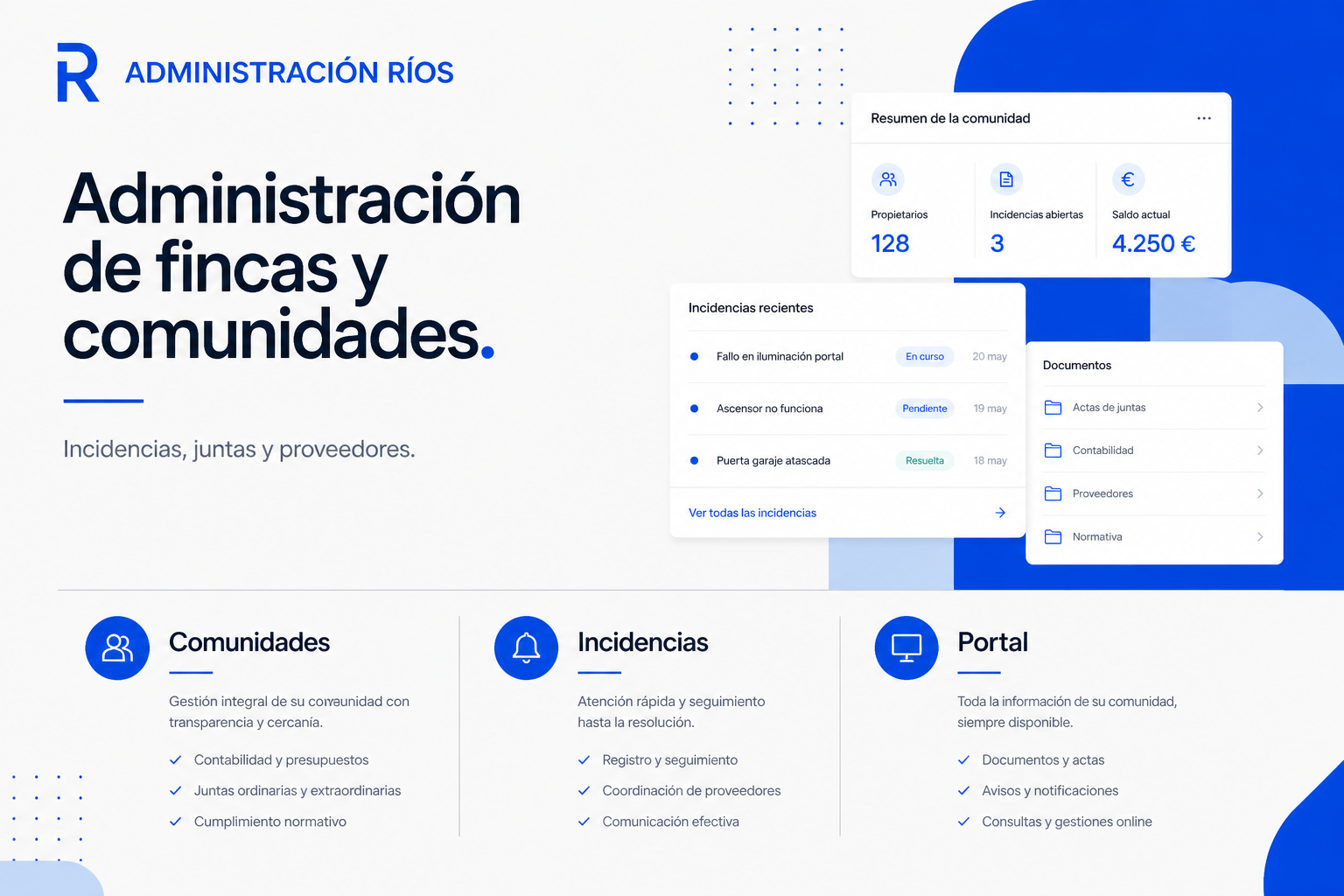 Composición tipográfica de una web moderna de administración de fincas