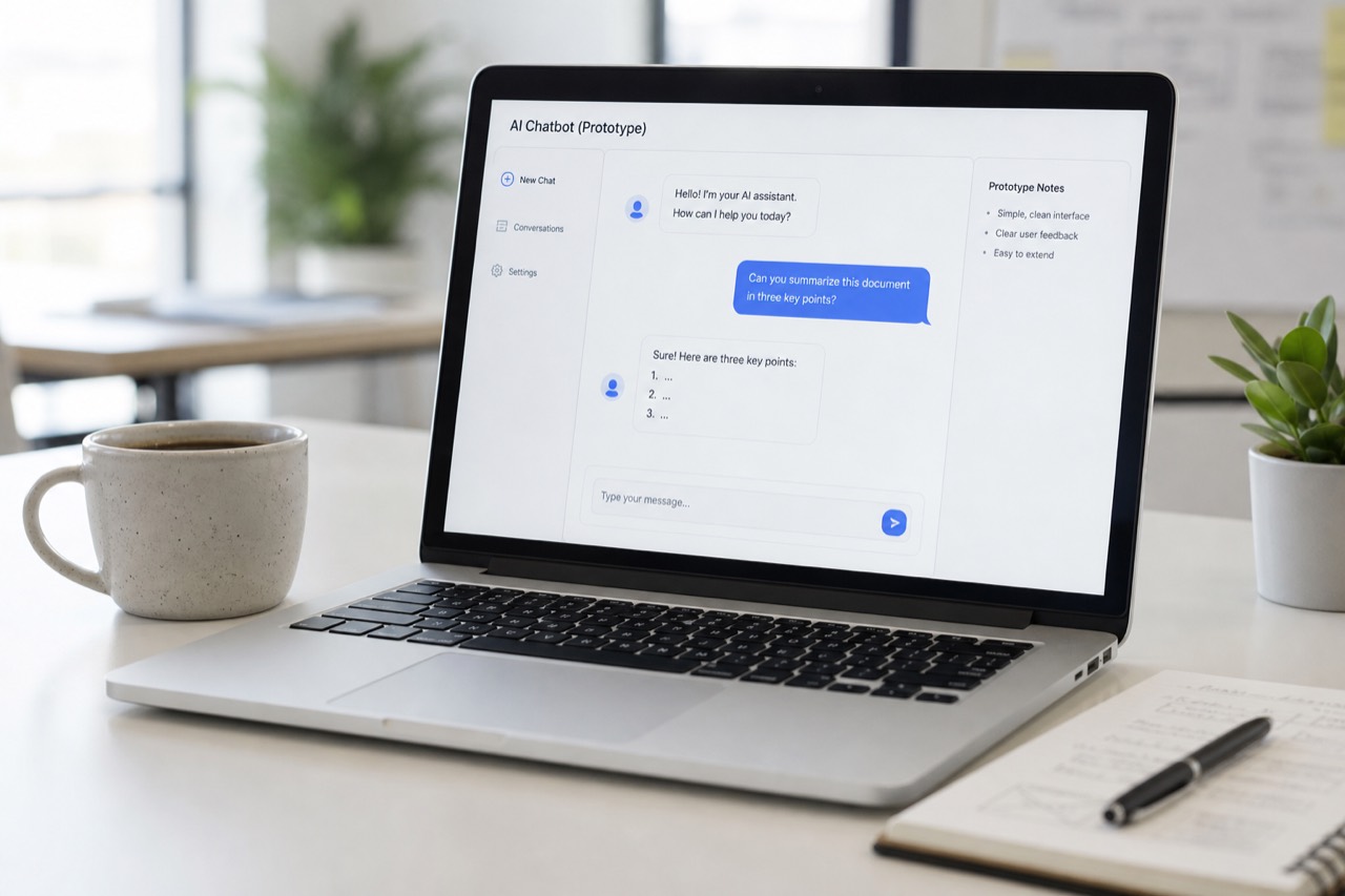 Portátil con el prototipo de un chatbot que resume un documento en tres puntos